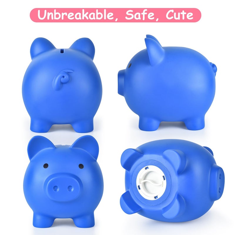 PJDRLLC بنك PJDRLLC Piggy Bank غير قابل للكسر، بنك نقود من البلاستيك للفتيات والفتيان متوسط ​​الحجم، هدايا عملية لعيد الميلاد وعيد الفصح (أزرق داكن) - Image 3